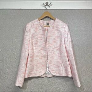 L Anne Klein Pink & White Textures Tweed Open Front Jacket